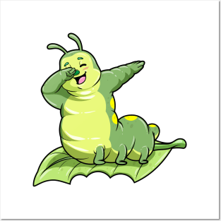 Funny caterpillar on a leaf at dabbing Posters and Art